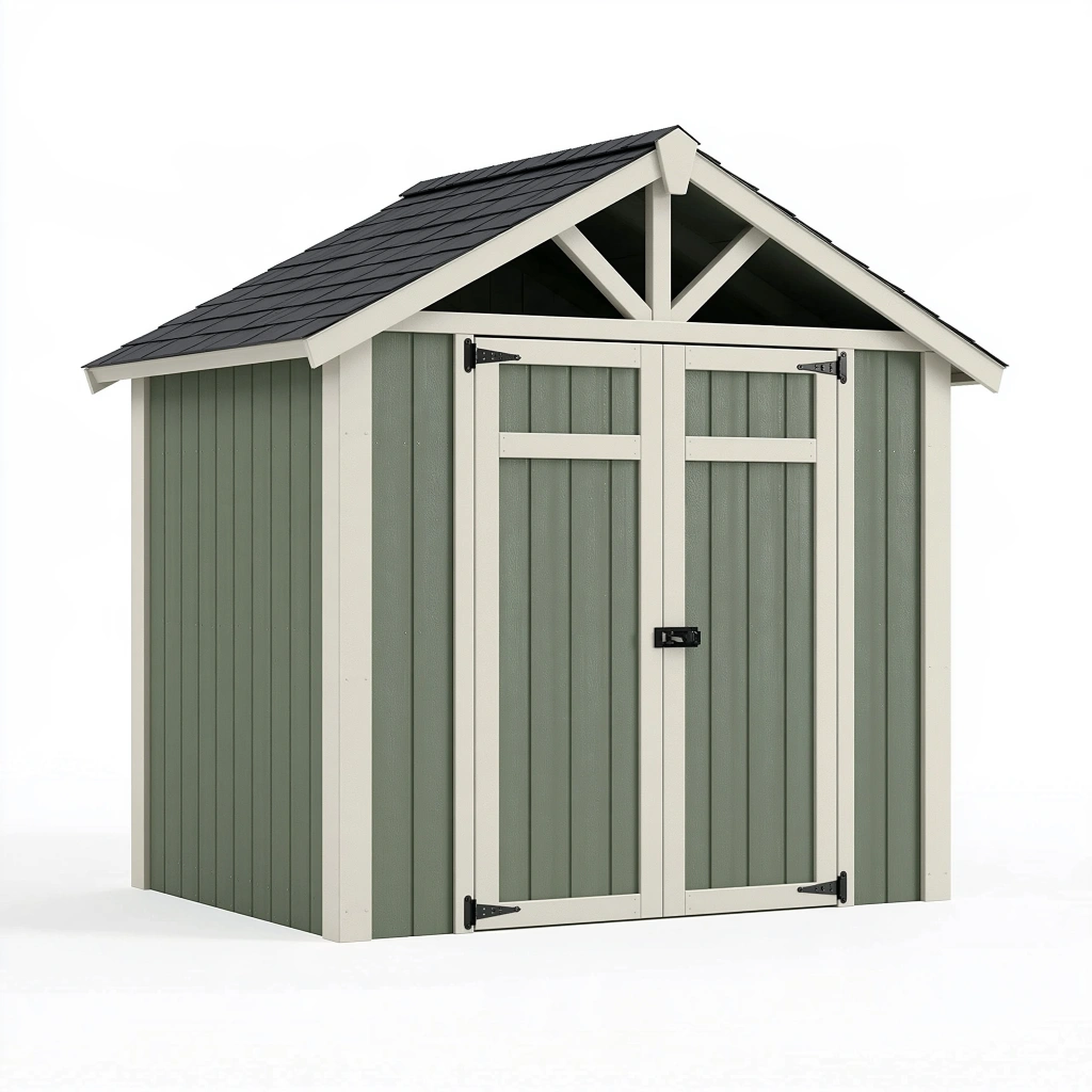 Abri de jardin 180 x 120 x 200 cm en bois vert sauge à double porte style chalet