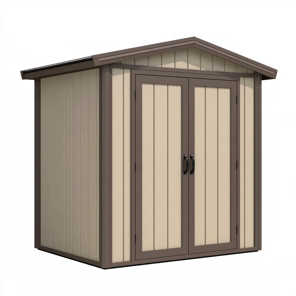 Abri de jardin 180 x 120 x 180 cm en résine beige et marron à double porte