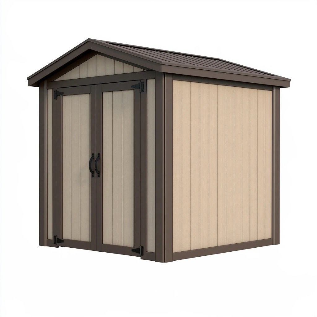 Abri de jardin 180 x 120 x 190 cm en résine beige et marron avec double porte