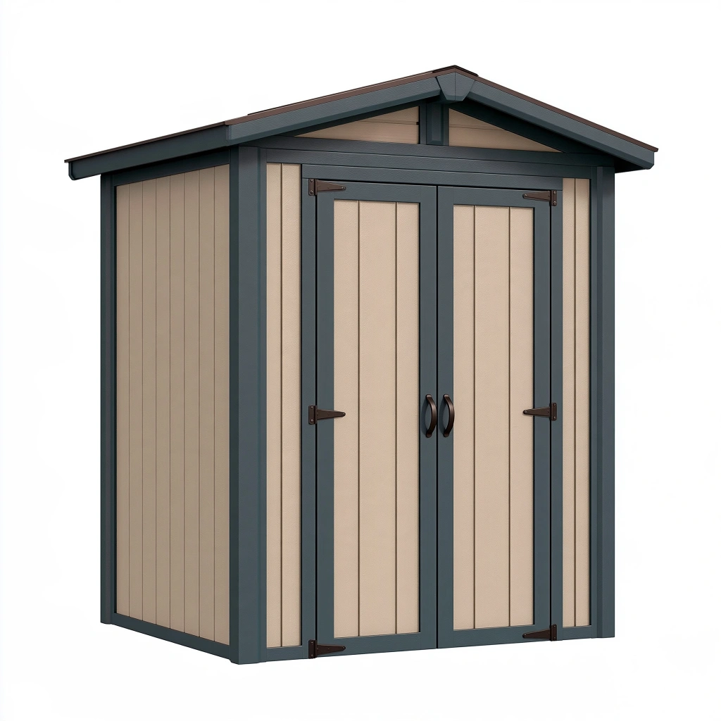Abri de jardin 180 x 120 x 200 cm en acier beige anthracite à double porte toit à deux pentes