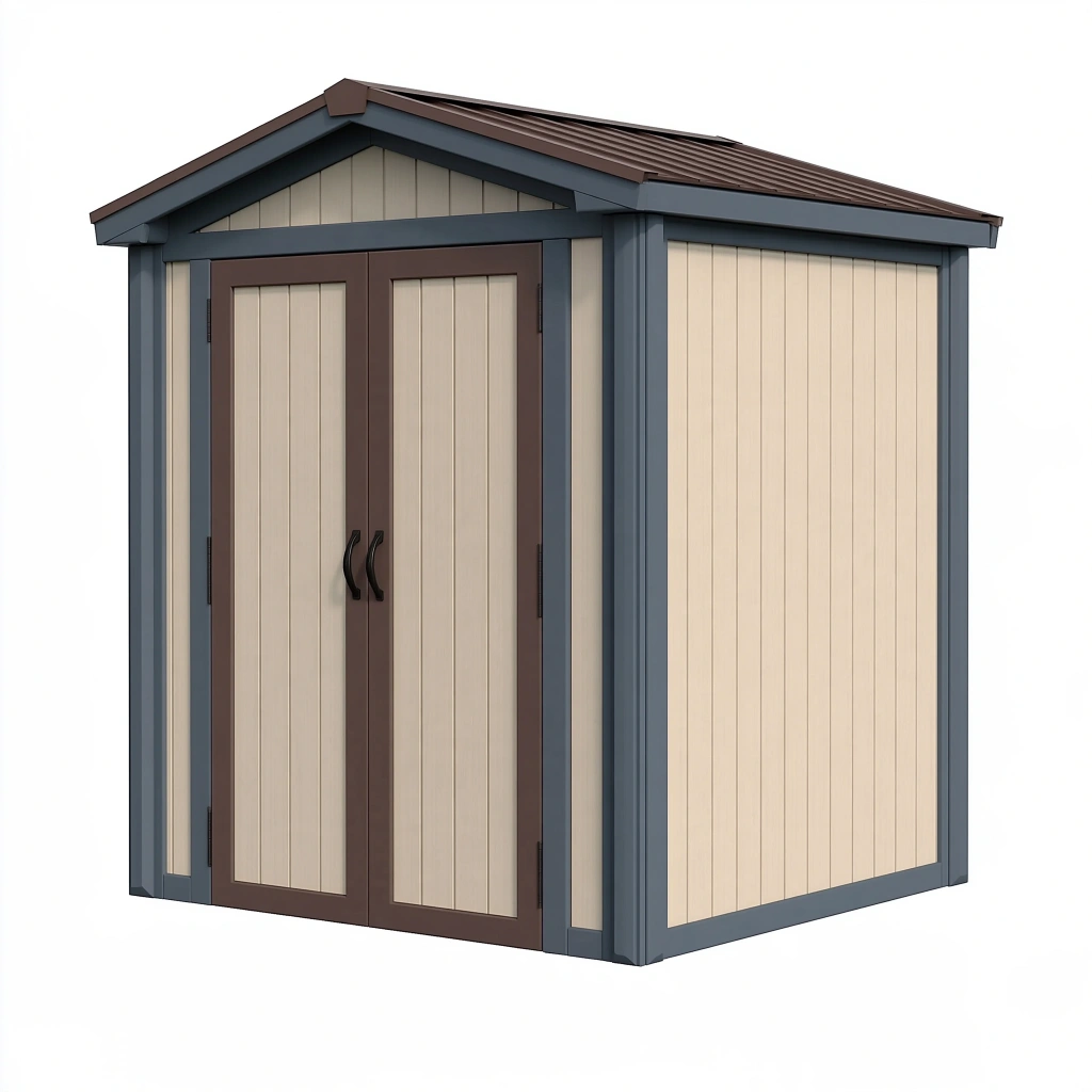 Abri de jardin 180 x 120 x 190 cm en résine beige anthracite avec double porte