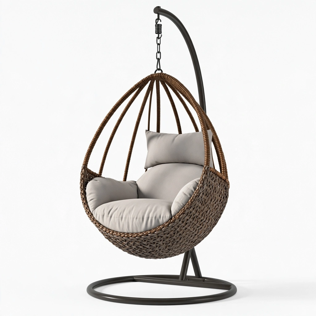 Fauteuil suspendu 105 x 105 x 195 cm en rotin synthétique marron pour jardin style œuf