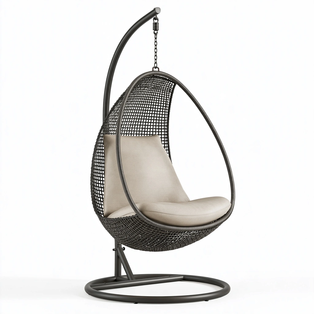 Fauteuil suspendu 115 x 105 x 195 cm en résine tressée noir et beige style contemporain