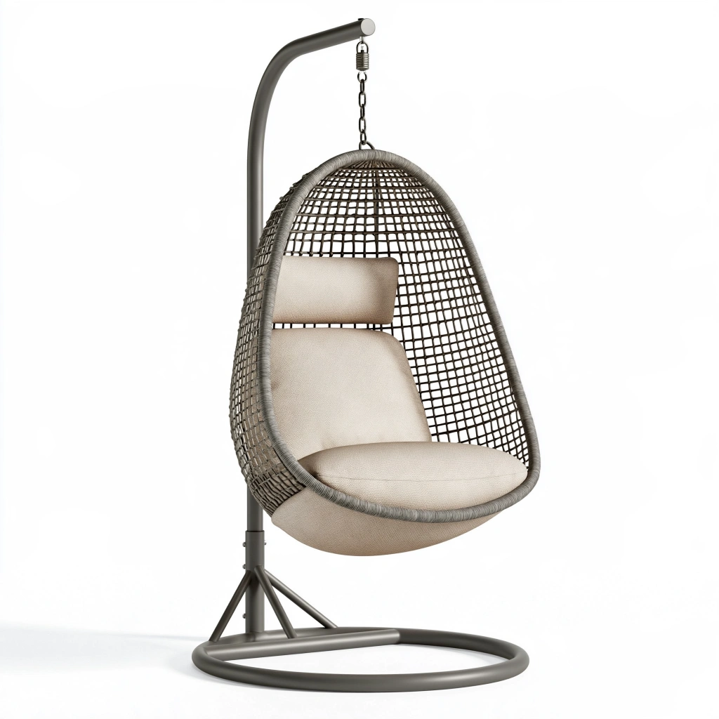 Fauteuil suspendu 105 x 105 x 195 cm en métal gris avec assise tressée pour jardin