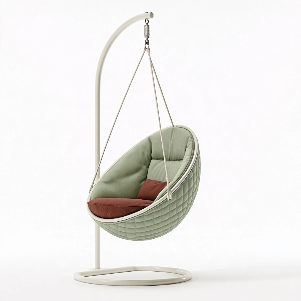 Fauteuil suspendu œuf 100 x 100 x 195 cm en métal et tissu vert style contemporain