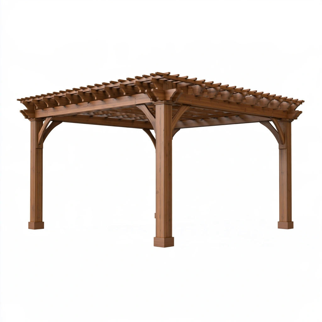Pergola 300 x 300 x 250 cm en bois marron à toiture ajourée pour extérieur