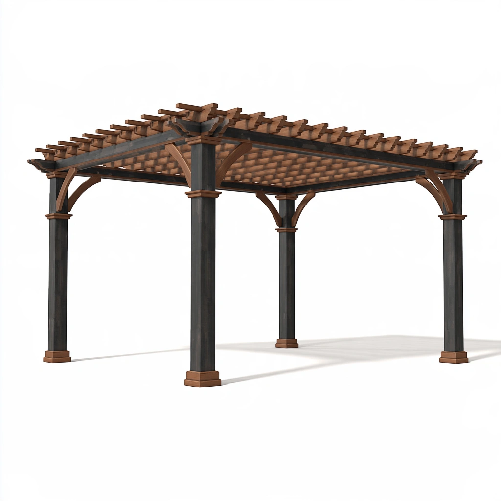 Pergola de jardin 400 x 300 x 250 cm en bois marron et noir à toit ajouré