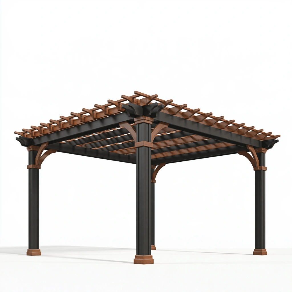Pergola 300 x 300 cm en métal noir et brun à toit ajouré pour terrasse