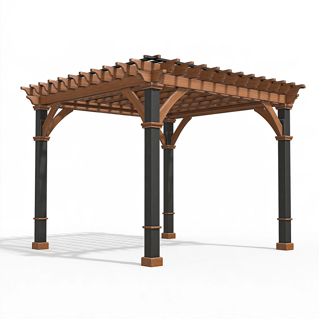 Pergola de jardin 300 x 300 x 240 cm en bois et métal marron noir style rustique
