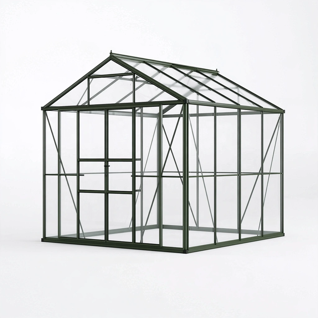 Serre de jardin 190 x 190 x 195 cm en aluminium vert avec panneaux transparents