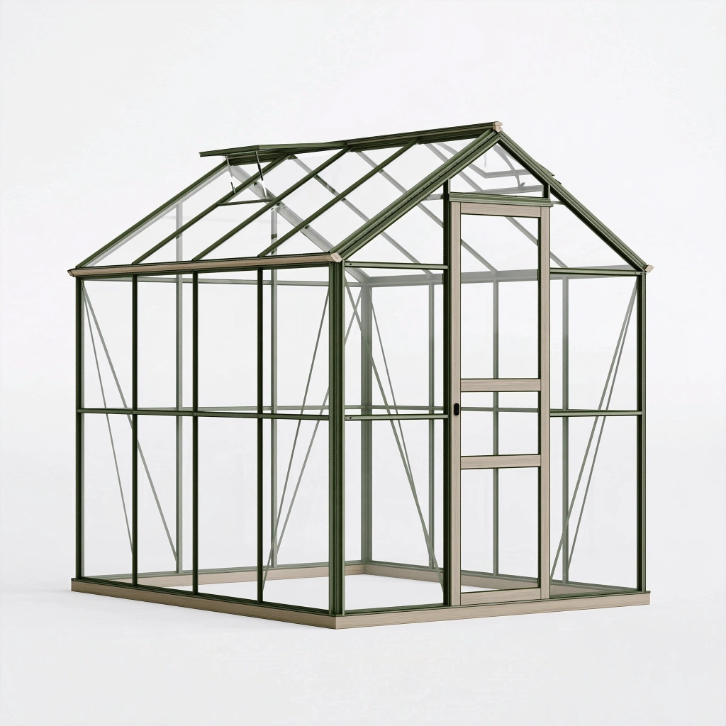 Serre de jardin 190 x 190 x 195 cm en aluminium vert avec panneaux transparents à porte coulissante