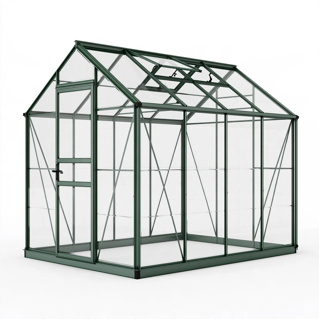 Serre de jardin 190 x 190 x 195 cm en aluminium vert avec panneaux transparents - toit ouvrant