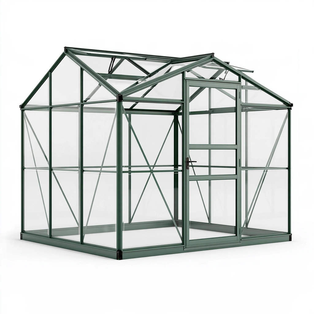 Serre de jardin 190 x 190 x 195 cm en aluminium vert avec panneaux transparents et lucarne