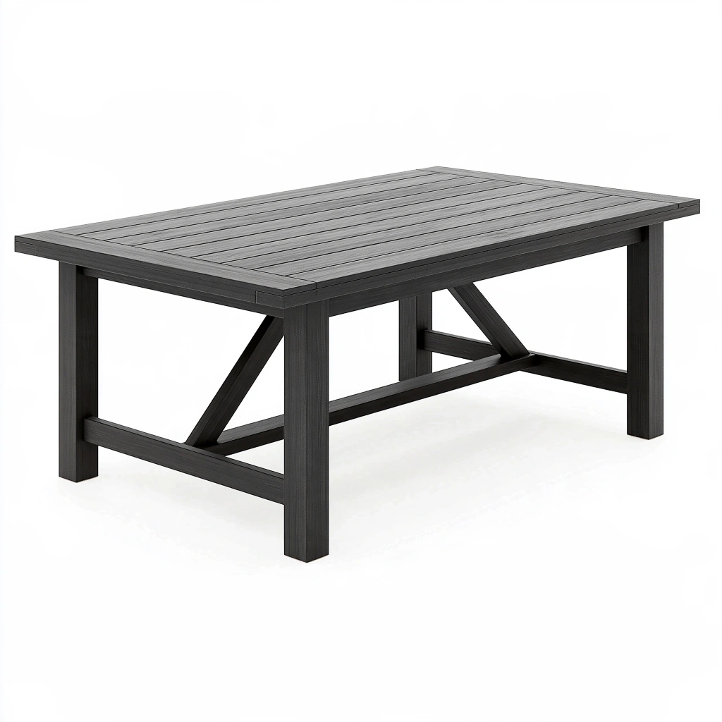 Table de jardin rectangulaire 180 x 90 x 75 cm noire aspect bois - structure renforcée