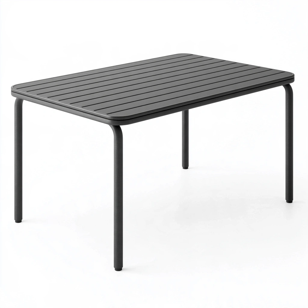 Table de jardin 160 x 90 x 75 cm en aluminium noir à plateau à lattes