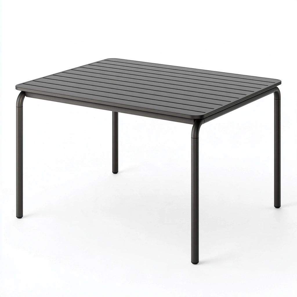 Table de jardin 120 x 70 x 75 cm en métal gris foncé à lattes style contemporain