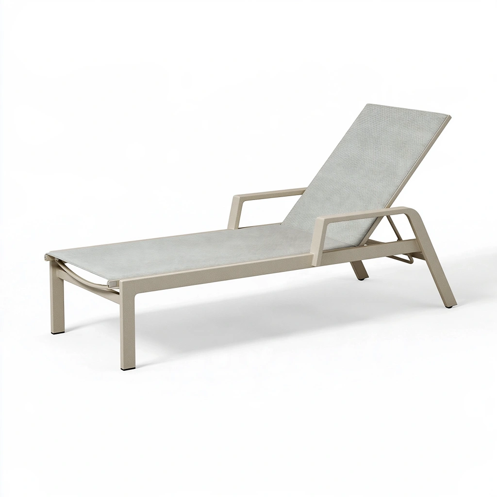 Chaise longue de jardin 190 x 65 cm en aluminium et textile beige gris clair - dossier réglable