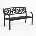 Banc de jardin 122 x 62 x 88 cm en métal noir à motif feuilles