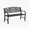 Banc de jardin 122 x 62 x 89 cm en métal noir à motif feuillage