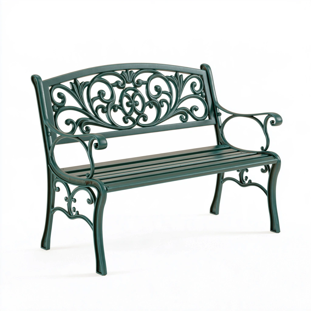 Banc de jardin 120 x 60 x 95 cm en métal vert foncé style classique