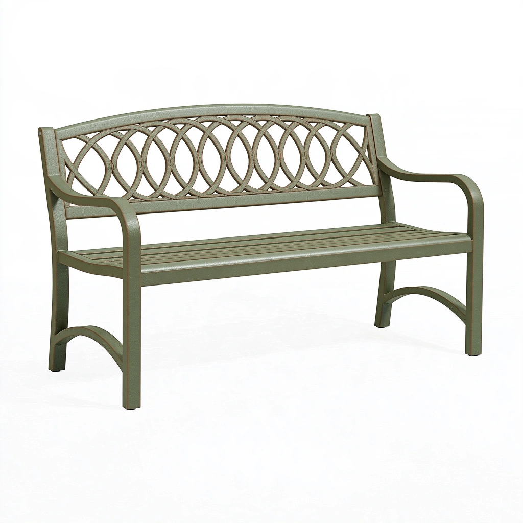 Banc de jardin 120 x 60 x 88 cm en métal vert olive à dossier ajouré
